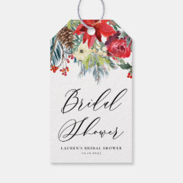 Vattenfärg vinterblomsterkrans Bröllopsdusch Presentetikett