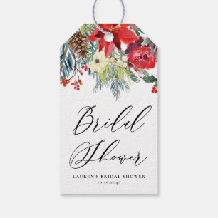 Vattenfärg vinterblomsterkrans Bröllopsdusch Presentetikett