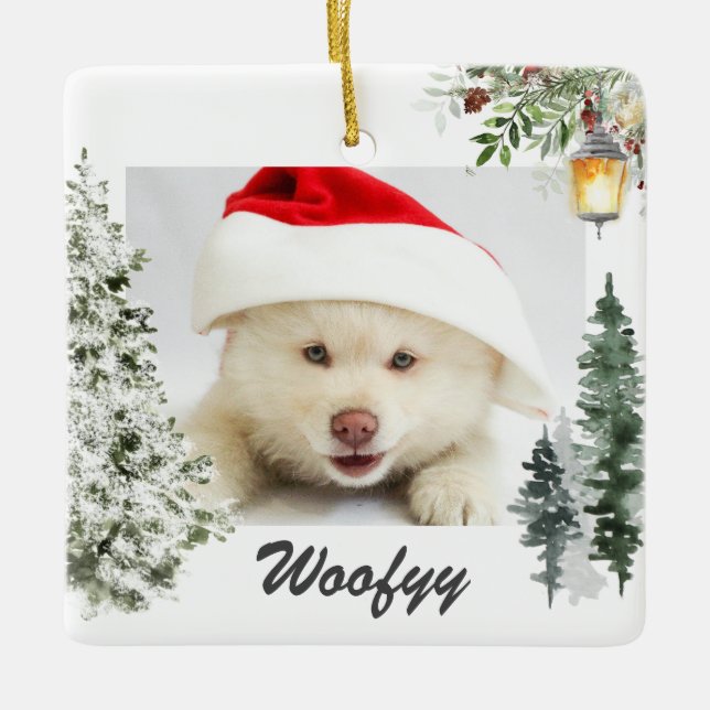 Vattenfärg Vinterer Liggande julfoto Pet Julgransprydnad Keramik (Framsida)