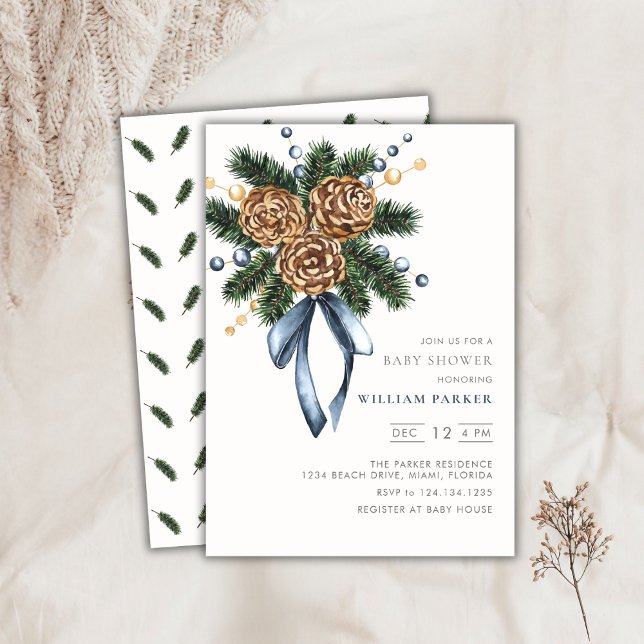 Vattenfärg Vinterkrans Baby Shower Inbjudan (Watercolor Winter Wreath Baby Shower Invitation)