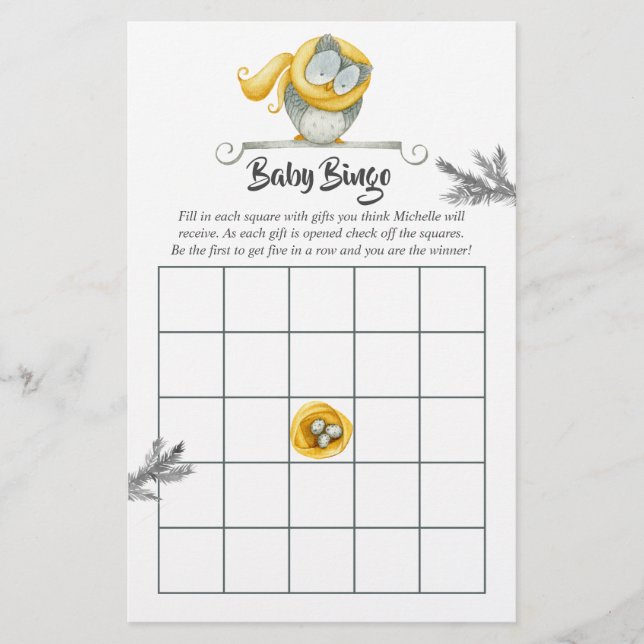 Vattenfärg Vinteruggla Jul Bebis Shower Bingo (Framsida)