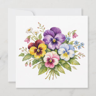 Vattenfärg Viola Blommor Bouquet Kort