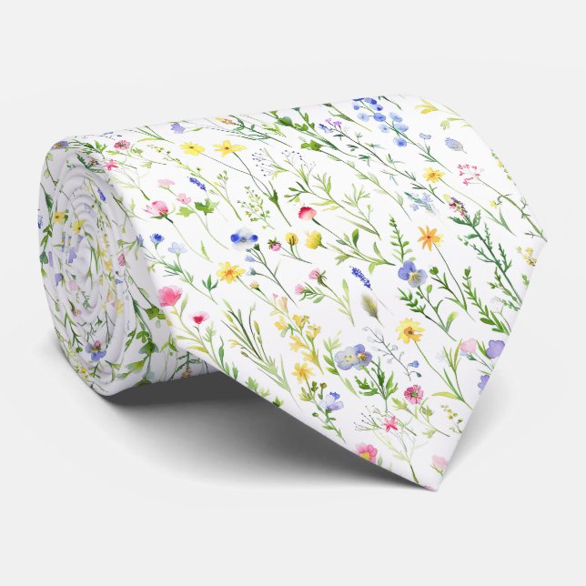 Vattenfärg Viola Vildblommor Mönster Slips (Rullad)