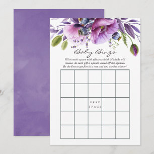 Vattenfärg Violet Poppy Blommig Baby Shower Bingo Inbjudningar