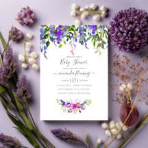 Vattenfärg Violett Blommig Bebis Shower