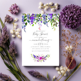 Vattenfärg Violett Blommig Bebis Shower Inbjudningar