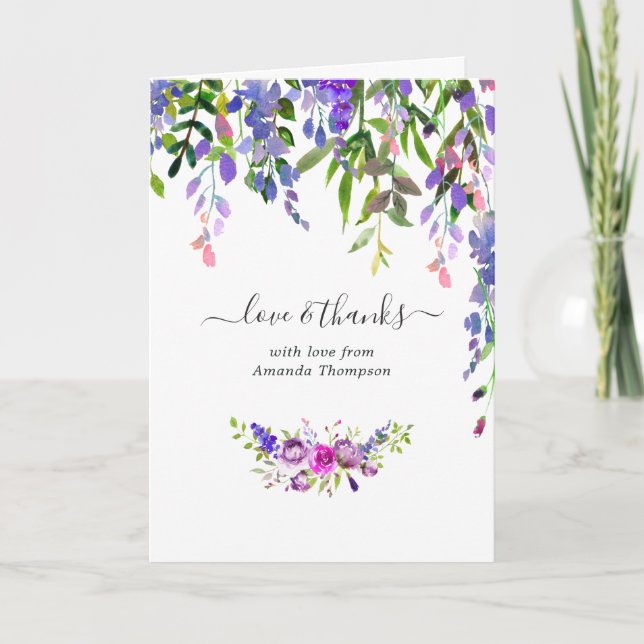 Vattenfärg Violett Blommig Bebisshower Tacksamhets Tack Kort (Framsida)