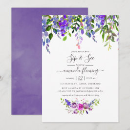 Vattenfärg Violett Blommig Drick och Se Inbjudningar