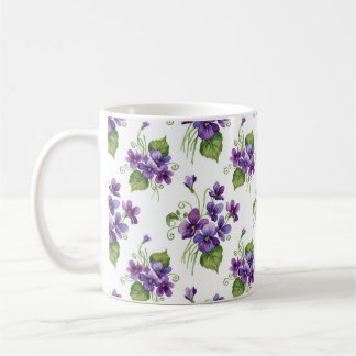 Vattenfärg Violetta Blommor Bouquet Kaffemugg