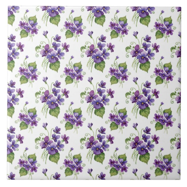 Vattenfärg Violetta Blommor Bouquet  Kakelplatta (Framsidan)
