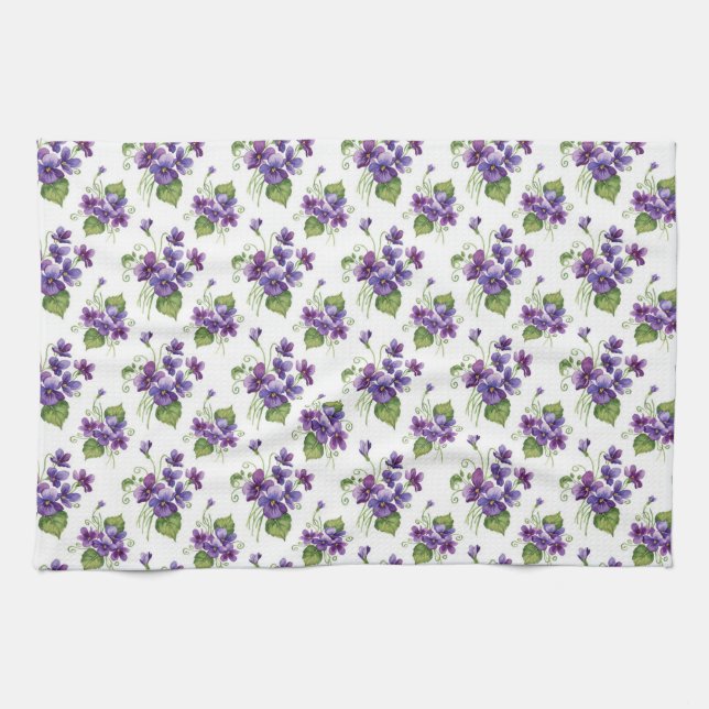 Vattenfärg Violetta Blommor Bouquet  Kökshandduk (Horisontell)