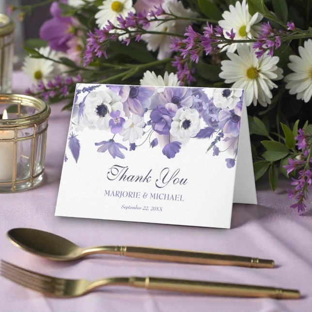 Vattenfärg Violetta Purpurblommor Bröllop Tack Kort (Skapare uppladdad)