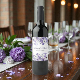 Vattenfärg Violetta Purpurblommor Bröllop Vinflaska Etikett