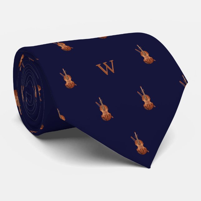 Vattenfärg Violin Monogram Initial Midnight Blue Slips (Rullad)