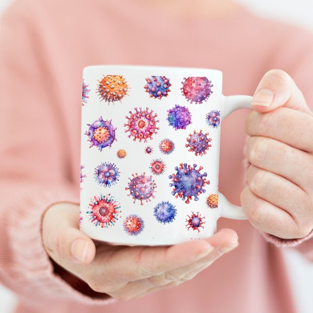 Vattenfärg Virus Bakterier Mönster Kaffemugg (Colorful virus pattern coffee mug)