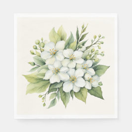 Vattenfärg Vit Äppelblomsterbukett Pappersservett