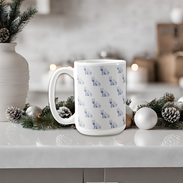 Vattenfärg Vit Arktisk Räv Julmönster Kaffemugg (Skapare uppladdad)