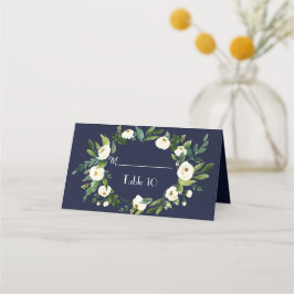 Vattenfärg Vit Blommig Mörkblå Bordnummer Placeringskort