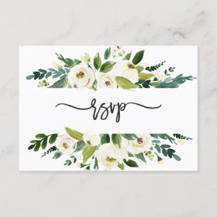 Vattenfärg Vit Blommig Ram Bröllop RSVP Inbjudningar