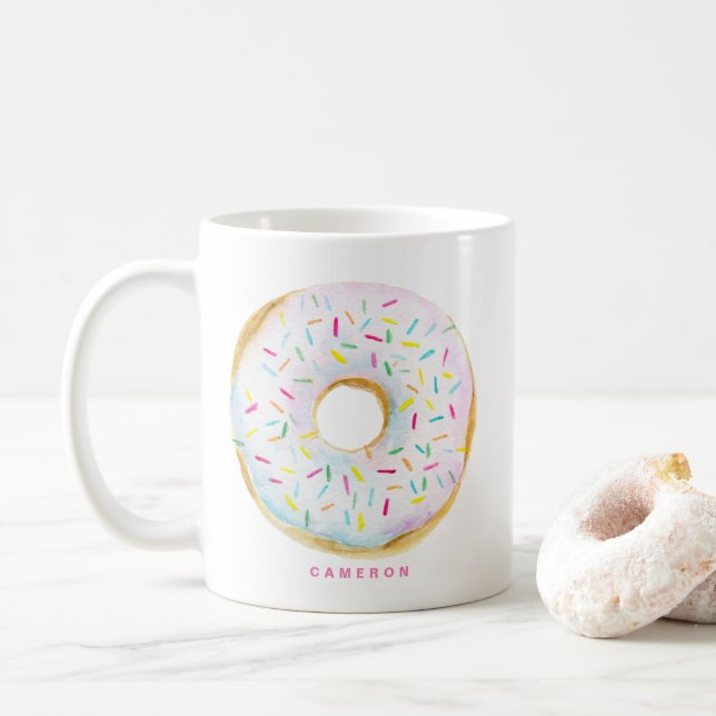 Vattenfärg Vit choklad Sprinkle Donut Kaffemugg (Med munk)