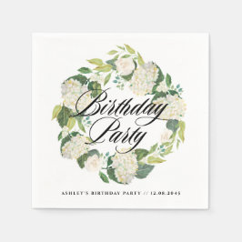 Vattenfärg Vit Hydrangea Födelsedagsfest Utandning Pappersservett