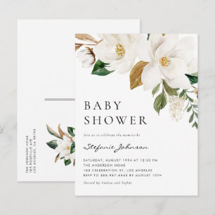 Vattenfärg Vit Magnolia Rustik Bebis Shower Inbjudan Vykort