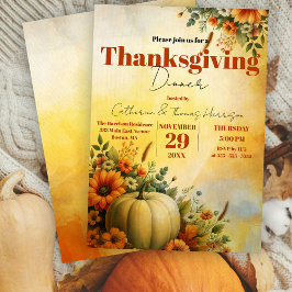 Vattenfärg Vit Pumpa Thanksgiving Middag Inbjudningar