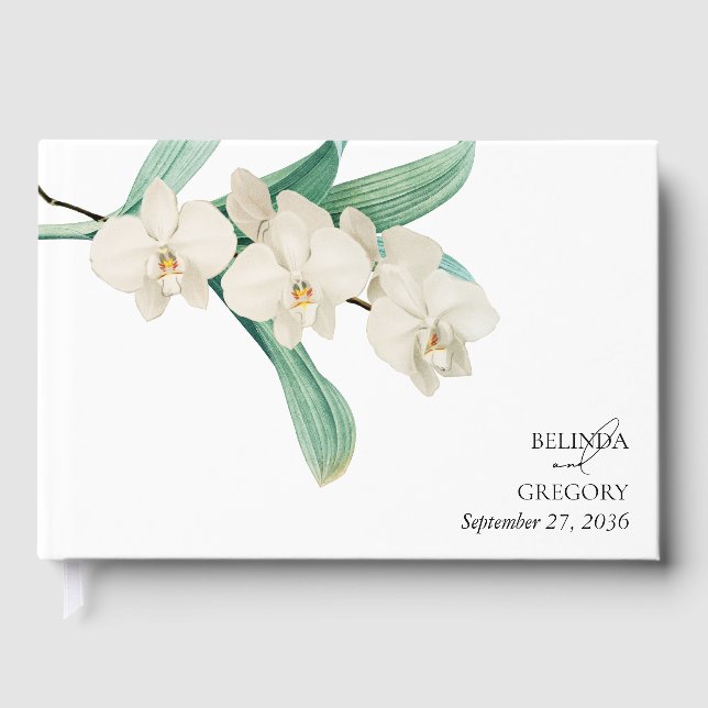 Vattenfärg Vita Orkidéer Blommig Bröllop Gästböcker (Framsida)