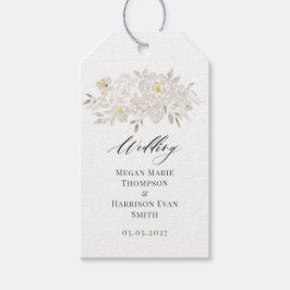 Vattenfärg Vita Peonies Bröllop  Presentkort Presentetikett