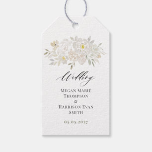 Vattenfärg Vita Peonies Bröllop Presentkort Presentetikett