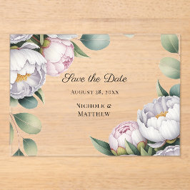 Vattenfärg Vita Peonies Bröllop Spara Datum