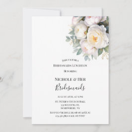 Vattenfärg Vita Peonies Brudtjejlunch Inbjudningar