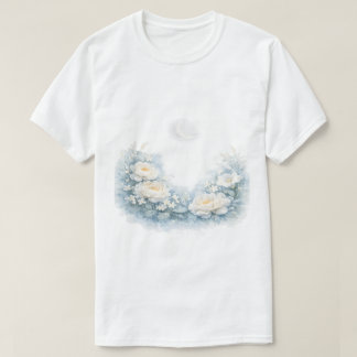 Vattenfärg Vita Peonies Halvmåne Celestial T Shirt