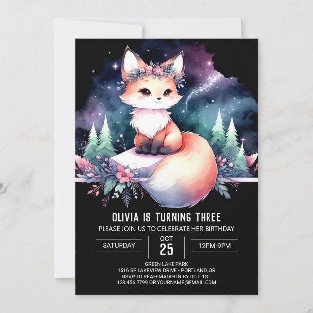 Vattenfärg Vitsisk fox Birthday digital Inbjudningar (Framsida)