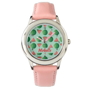 Vattenfärg Watermelon Anpassade Flicknamn Rosa Armbandsur