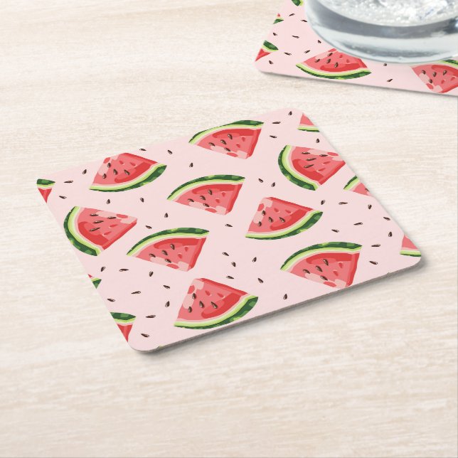 Vattenfärg Watermelon Fruit Mönster Underlägg Papper Kvadrat (Vinklad)