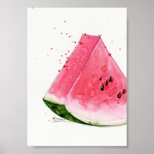 Vattenfärg, Watermelon Kitchen art Poster (Framsidan)