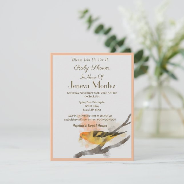 Vattenfärg Western Tanager Gult Bird Gren Julkort (Stående Fram)