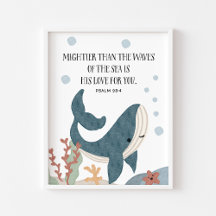 Vattenfärg Whale Christian children bible verse pr