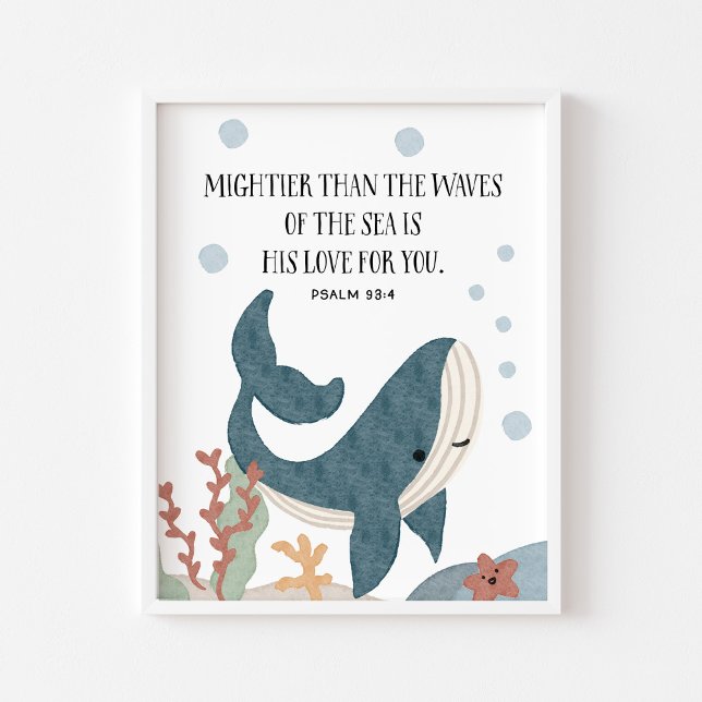 Vattenfärg Whale Christian children bible verse pr Poster (Skapare uppladdad)