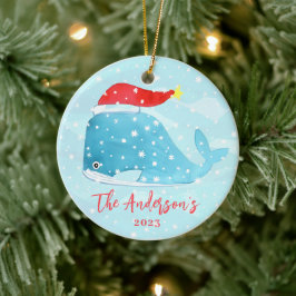 Vattenfärg Whale med Santa Hat Kustjul Julgransprydnad Keramik