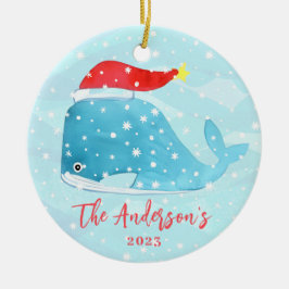 Vattenfärg Whale med Santa Hat Kustjul Julgransprydnad Keramik