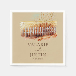 Vattenfärg Wheat Fält Fence Bröllop Napkins Pappersservett