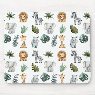 Vattenfärg Whimsical Adsible Baby Safari Animals Musmatta