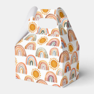 Vattenfärg Whimsical Boho Rainbow och Sol Presentaskar