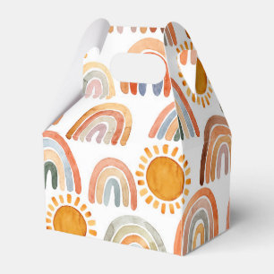 Vattenfärg Whimsical Boho Rainbow och Sol Presentaskar