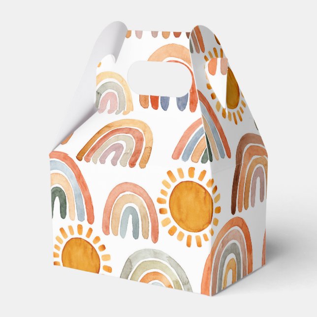 Vattenfärg Whimsical Boho Rainbow och Sol Presentaskar (Framsidan Sidan)