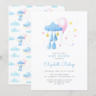 Vattenfärg Whimsical Himlar Cute Baby Shower Inbjudningar