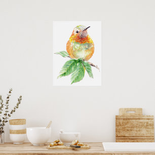 Vattenfärg Whimsical Rufous Hummingbird-attityd Poster