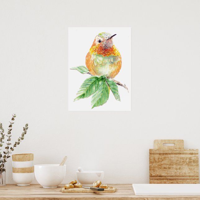 Vattenfärg Whimsical Rufous Hummingbird-attityd Poster (Kök)